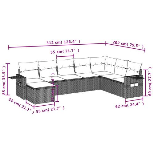 Sofasæt til haven 8 dele med hynder polyrattan sort