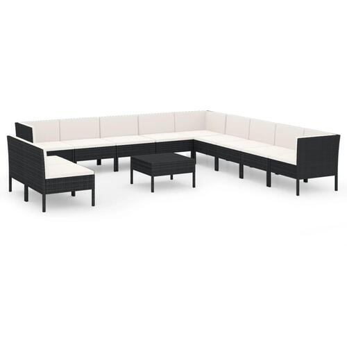 Loungesæt til haven 12 dele med hynder polyrattan sort