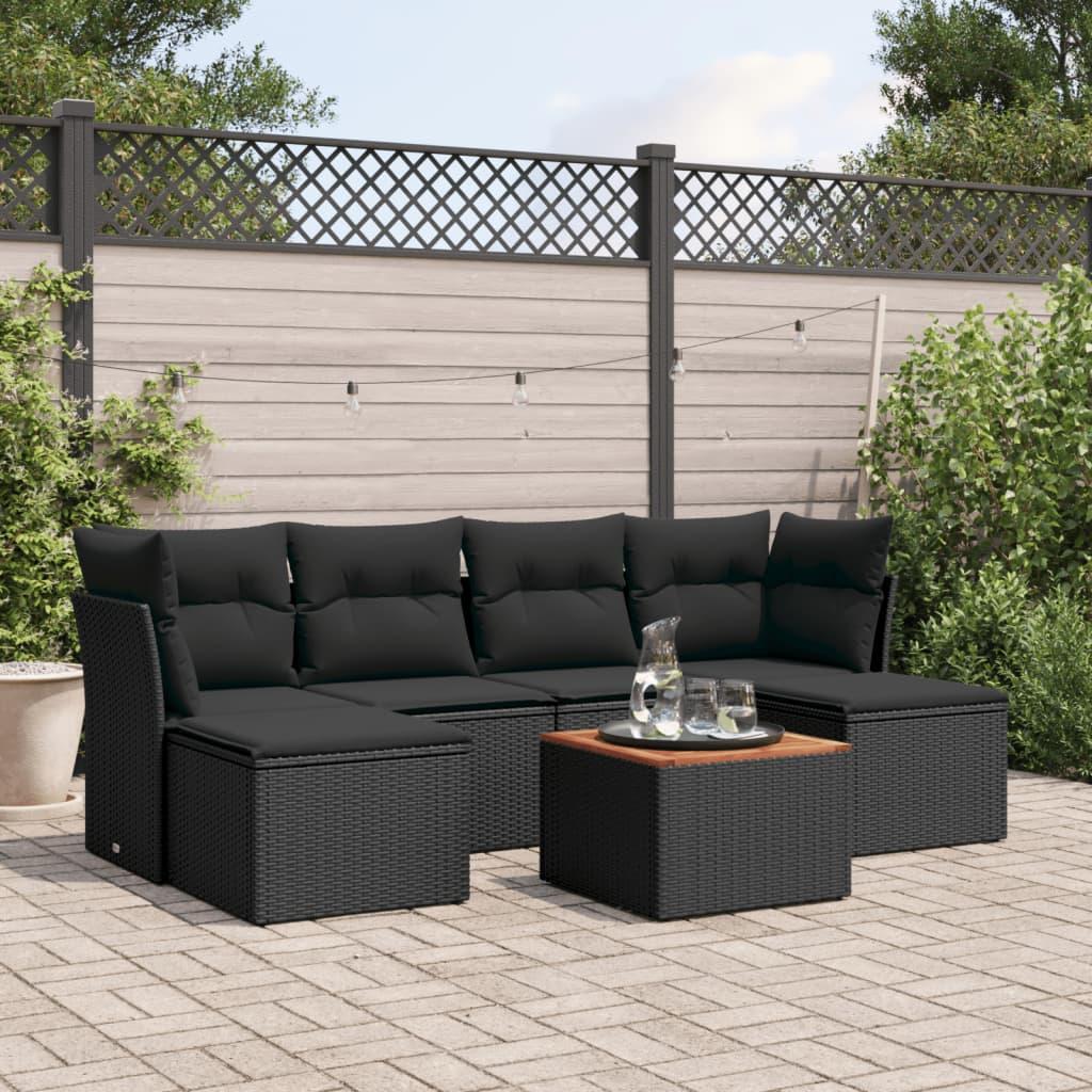 Sofasæt til haven 7 dele med hynder polyrattan sort