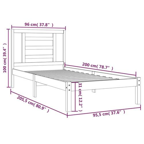 Sengeramme uden madras 90x200 cm massivt fyrretræ
