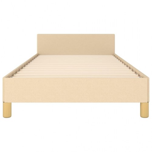 Sengeramme med sengegavl 90x200 cm - stof, cremefarvet