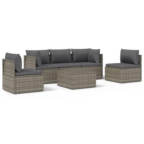 Loungesæt til haven 6 dele med hynder polyrattan grå