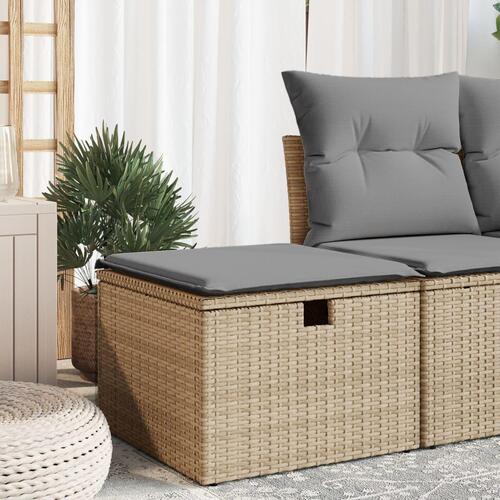 Haveskammel med hynde 55x55x37 cm polyrattan beige
