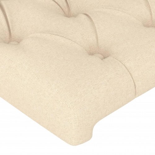 Sengeramme med sengegavl 90x200 cm - stof, cremefarvet