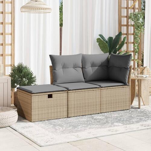 Haveskammel med hynde 55x55x37 cm polyrattan beige