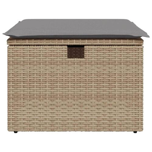 Haveskammel med hynde 55x55x37 cm polyrattan beige