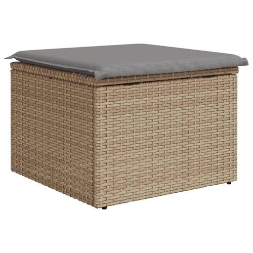 Haveskammel med hynde 55x55x37 cm polyrattan beige
