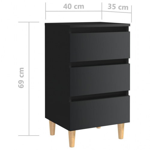 Sengeskabe m. massive ben 2 stk. 40x35x69 cm sort højglans