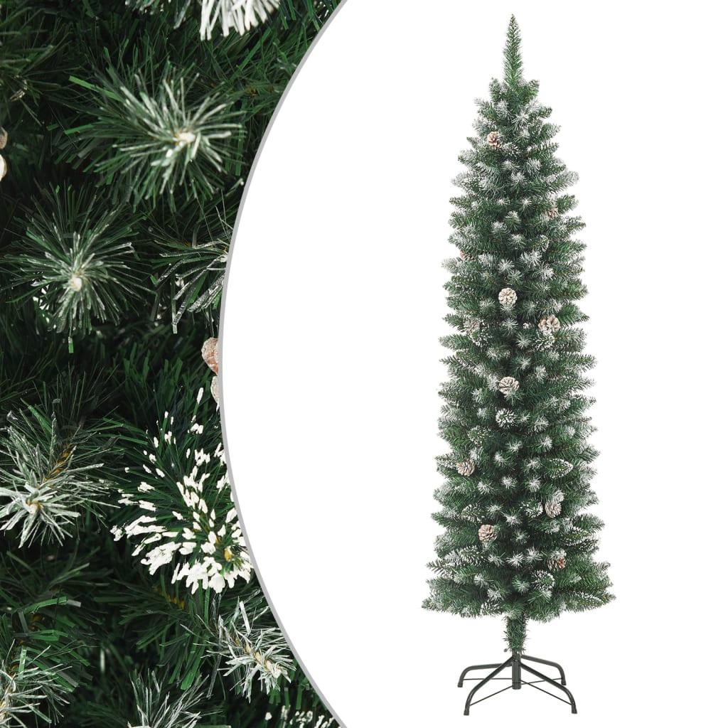 Kunstigt smalt juletræ med juletræsfod 210 cm PVC