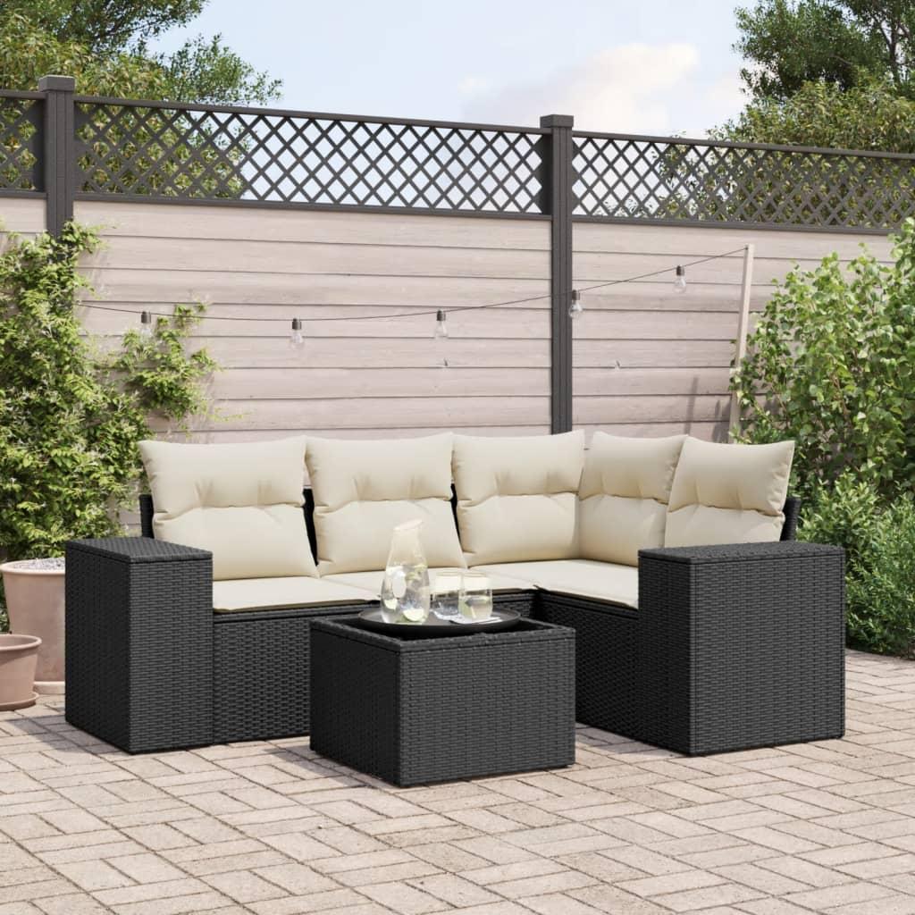 Sofasæt til haven 5 dele med hynder polyrattan sort