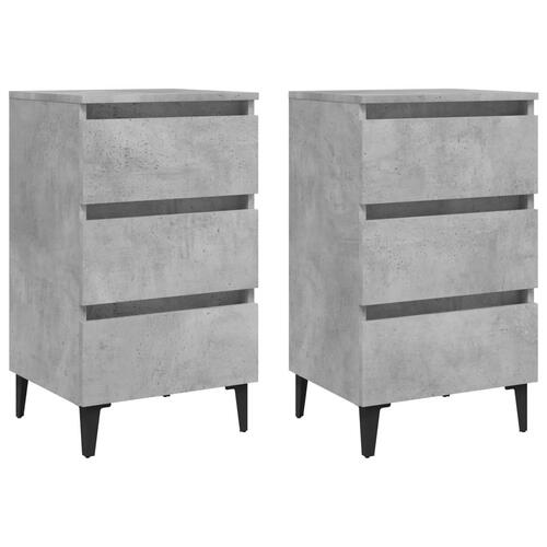 Sengeskabe m. metalben 2 stk. 40x35x69 cm betongrå