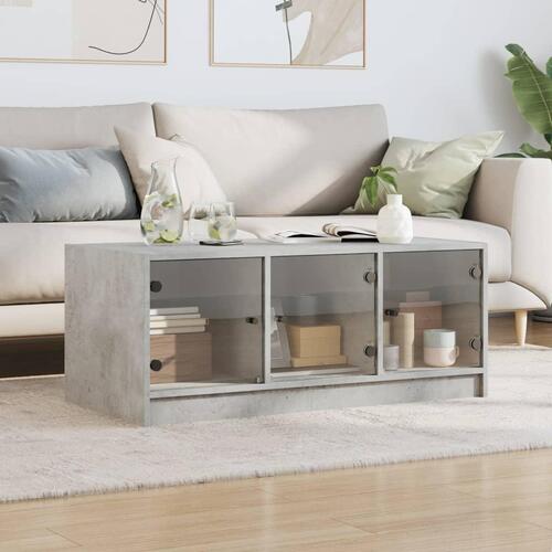 Sofabord med glaslåger 102x50x42 cm betongrå