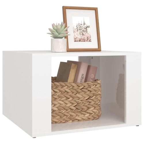 Sengebord 57x55x36 cm konstrueret træ hvid højglans