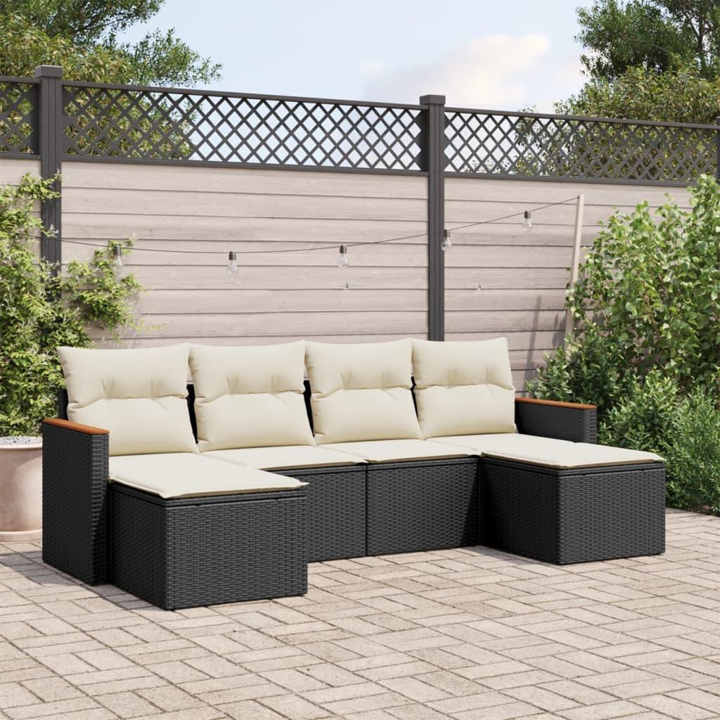 Sofasæt til haven i polyrattan - 6 dele med hynder, sort