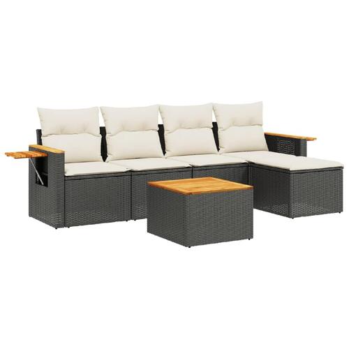 Sofasæt til haven 6 dele med hynder polyrattan sort