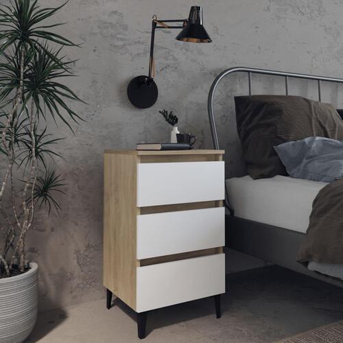 Sengeskab m. metalben 40x35x69 cm hvid og sonoma-eg