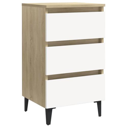 Sengeskab m. metalben 40x35x69 cm hvid og sonoma-eg