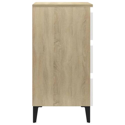 Sengeskab m. metalben 40x35x69 cm hvid og sonoma-eg