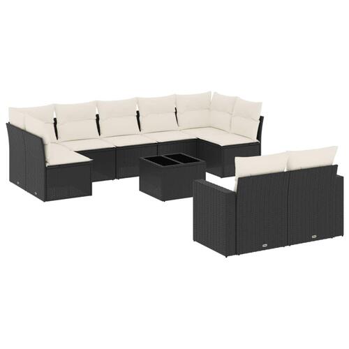 Sofasæt til haven 10 dele med hynder polyrattan sort