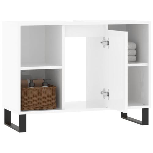Badeværelsesskab 80x33x60 cm konstrueret træ hvid højglans