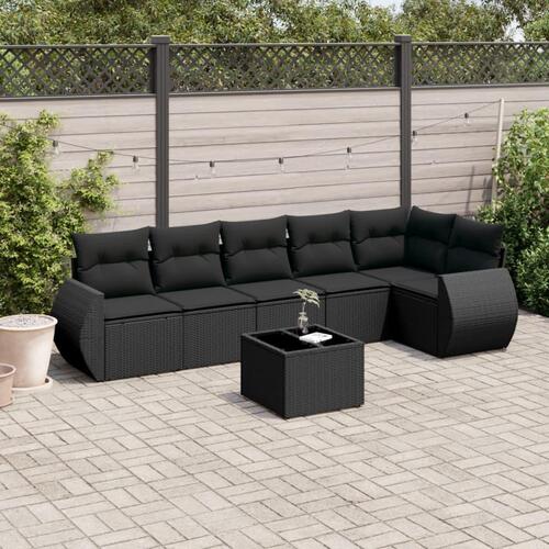 Sofasæt til haven 7 dele med hynder polyrattan sort