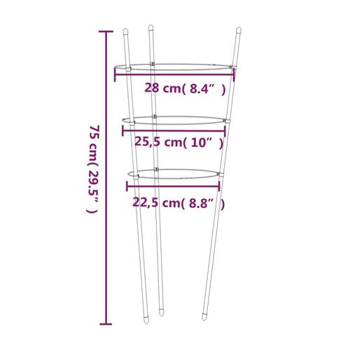 Plantestativ med 3 ringe 5 stk. 75 cm stål grøn