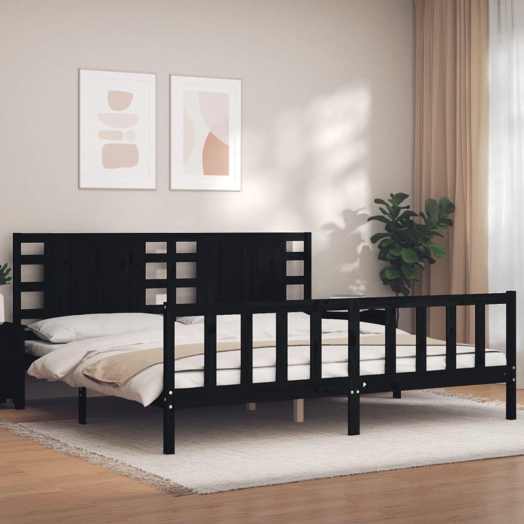 Sengeramme med sengegavl Super King Size massivt træ sort