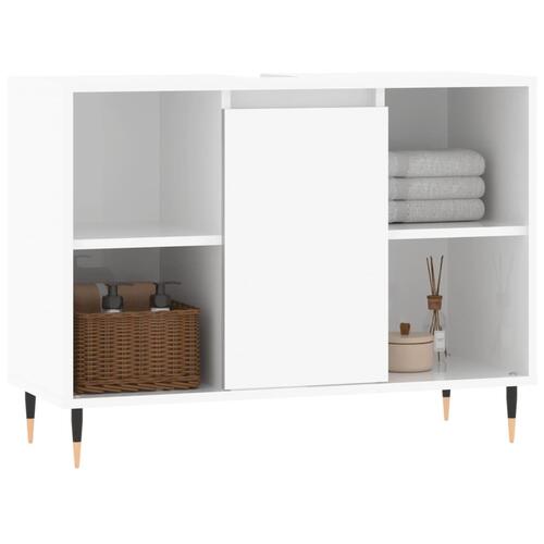 Badeværelsesskab 80x33x60 cm konstrueret træ hvid højglans