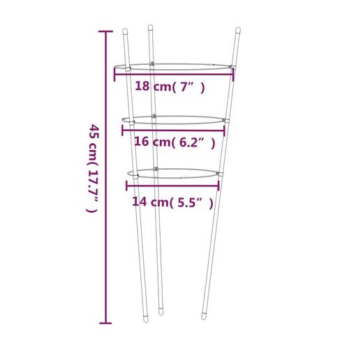 Plantestativ med 3 ringe 5 stk. 45 cm stål grøn