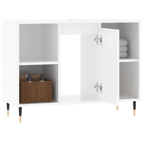 Badeværelsesskab 80x33x60 cm konstrueret træ hvid højglans