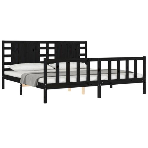 Sengeramme med sengegavl Super King Size massivt træ sort