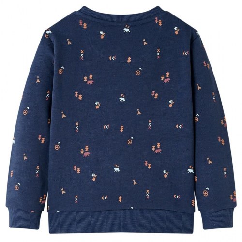 Sweatshirt til børn str. 116 - mørk blåmeleret med bjørneprint