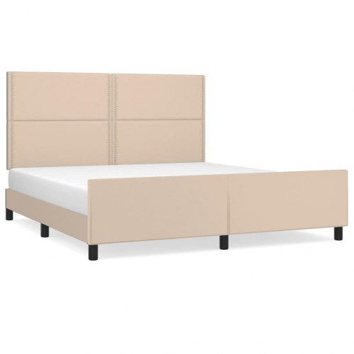 Sengeramme med sengegavl 180x200 cm kunstlæder cappuccinofarvet