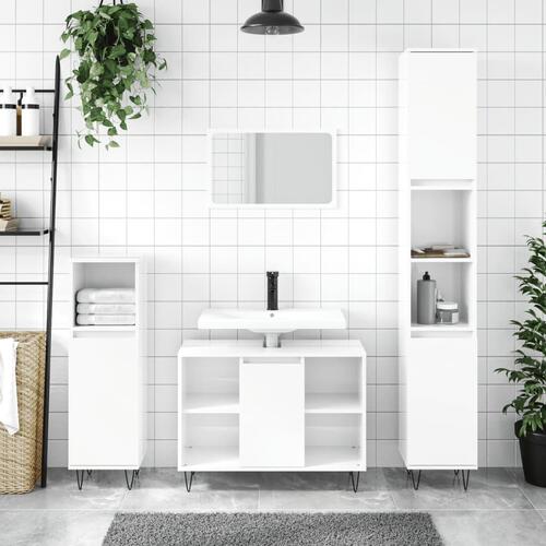 Badeværelsesskab 80x33x60 cm konstrueret træ hvid højglans