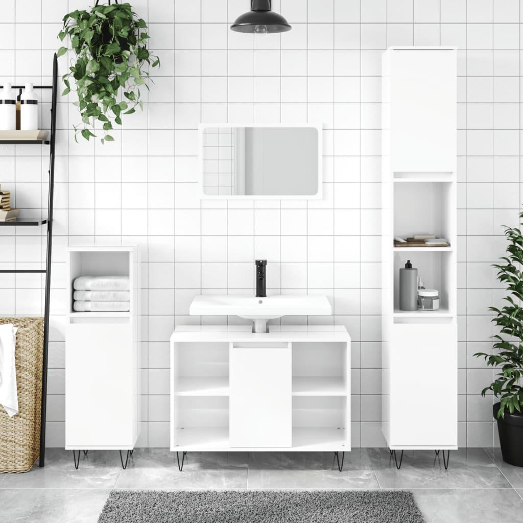 Badeværelsesskab 80x33x60 cm konstrueret træ hvid højglans