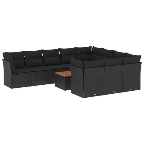 Sofasæt til haven 11 dele med hynder polyrattan sort