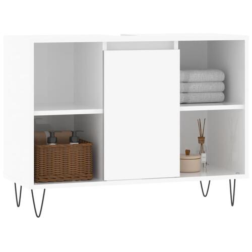 Badeværelsesskab 80x33x60 cm konstrueret træ hvid højglans