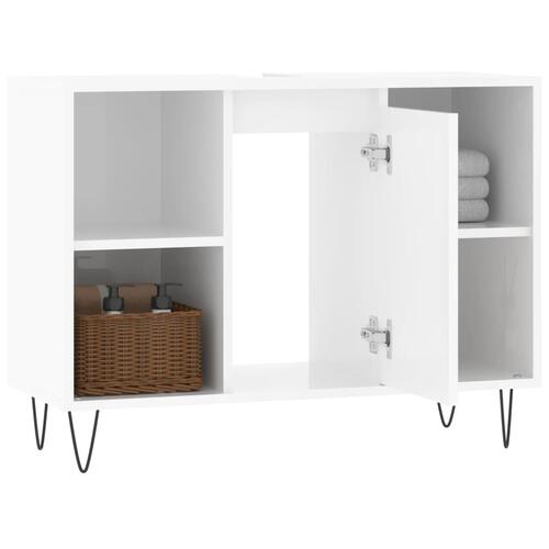 Badeværelsesskab 80x33x60 cm konstrueret træ hvid højglans