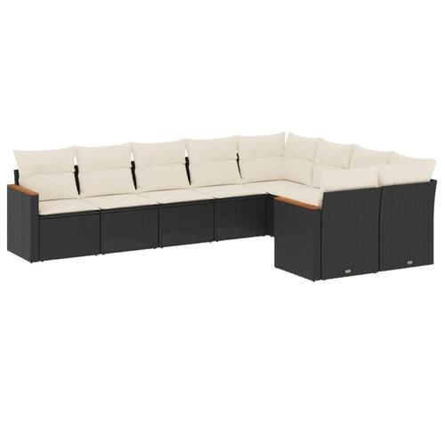 Sofasæt til haven 9 dele med hynder polyrattan sort