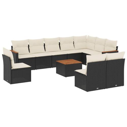 Sofasæt til haven 11 dele med hynder polyrattan sort