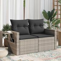 2-personers havesofa med hynder polyrattan grå