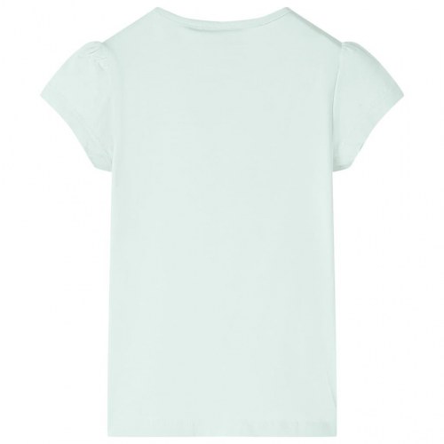 T-shirt til børn str. 104 - lys mintgrøn med regnbue og palmer