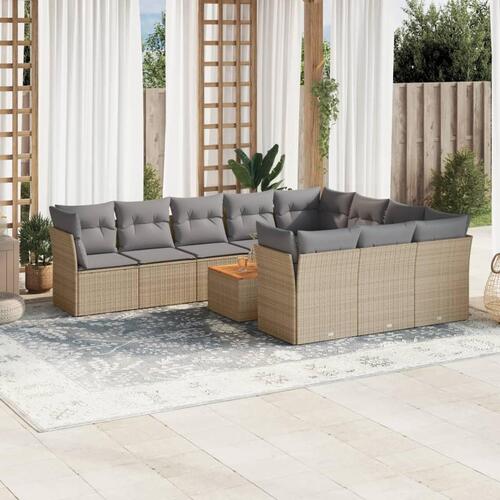 Havesofasæt 11 dele med hynder polyrattan beige