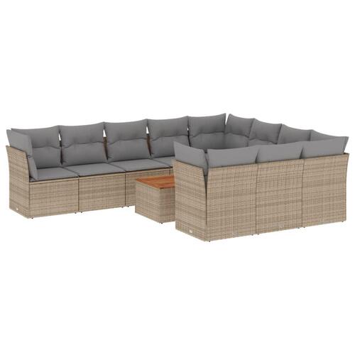 Havesofasæt 11 dele med hynder polyrattan beige