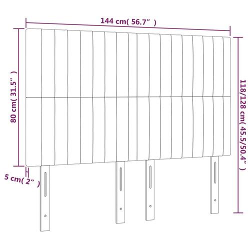 Sengegavl med LED-lys 144x5x118/128 cm stof lysegrå