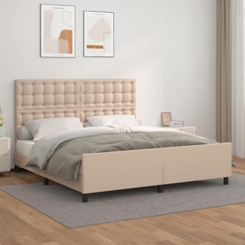 Sengeramme med sengegavl 180x200 cm i kunstlæder - cappuccino