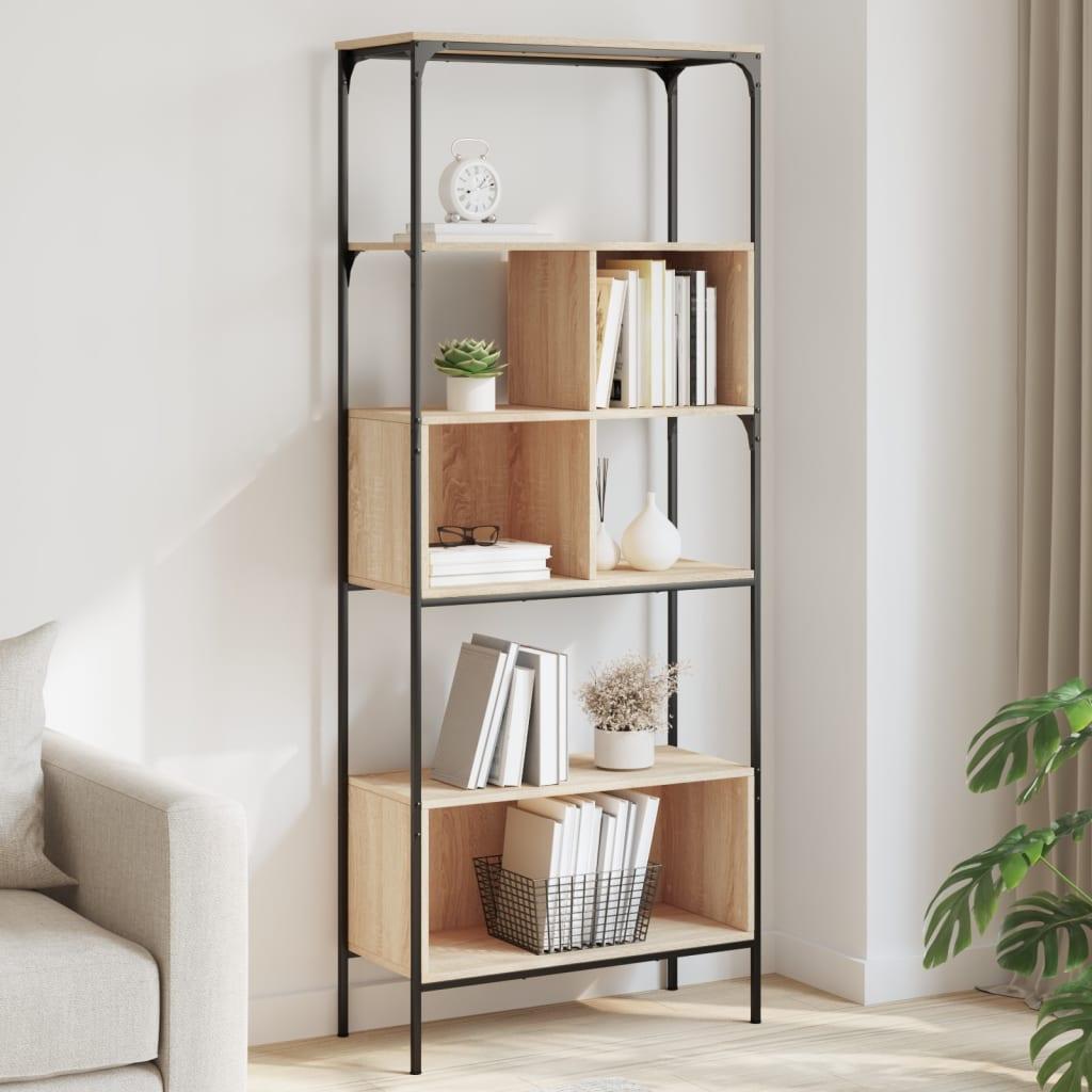 Bogreol med 5 hylder 76x33x188,5 cm konstrueret træ sonoma-eg
