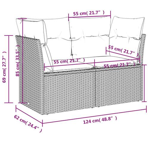 2-personers havesofa med hynder polyrattan grå