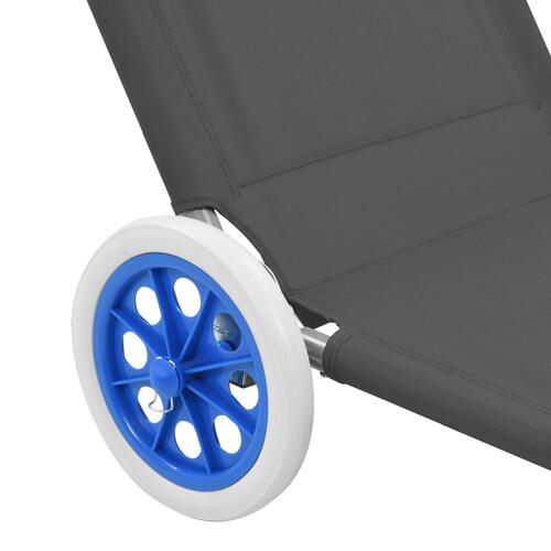 Foldbar liggestol med baldakin og hjul stål grå