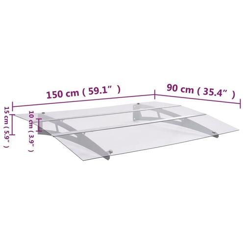 Dørudhæng 150x90 cm polykarbonat sølvfarvet og transparent